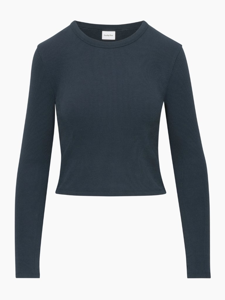 Aritzia Sunday Best Navy Long Sleeve Ribbed Shirt Xs